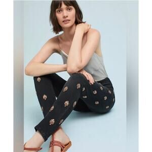 Anthropologie l Pilcro and the Letterpress Script Black Embellished Jeans Sz 31